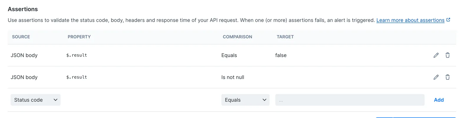 Assertions configuration