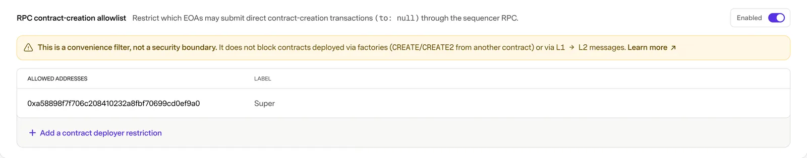 RPC contract-creation allowlist
