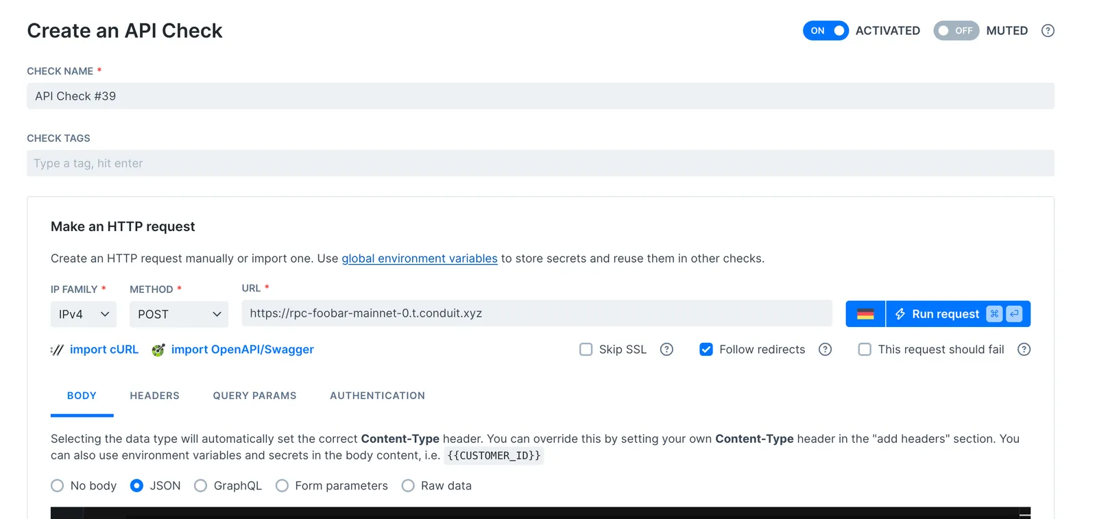 Configure API check