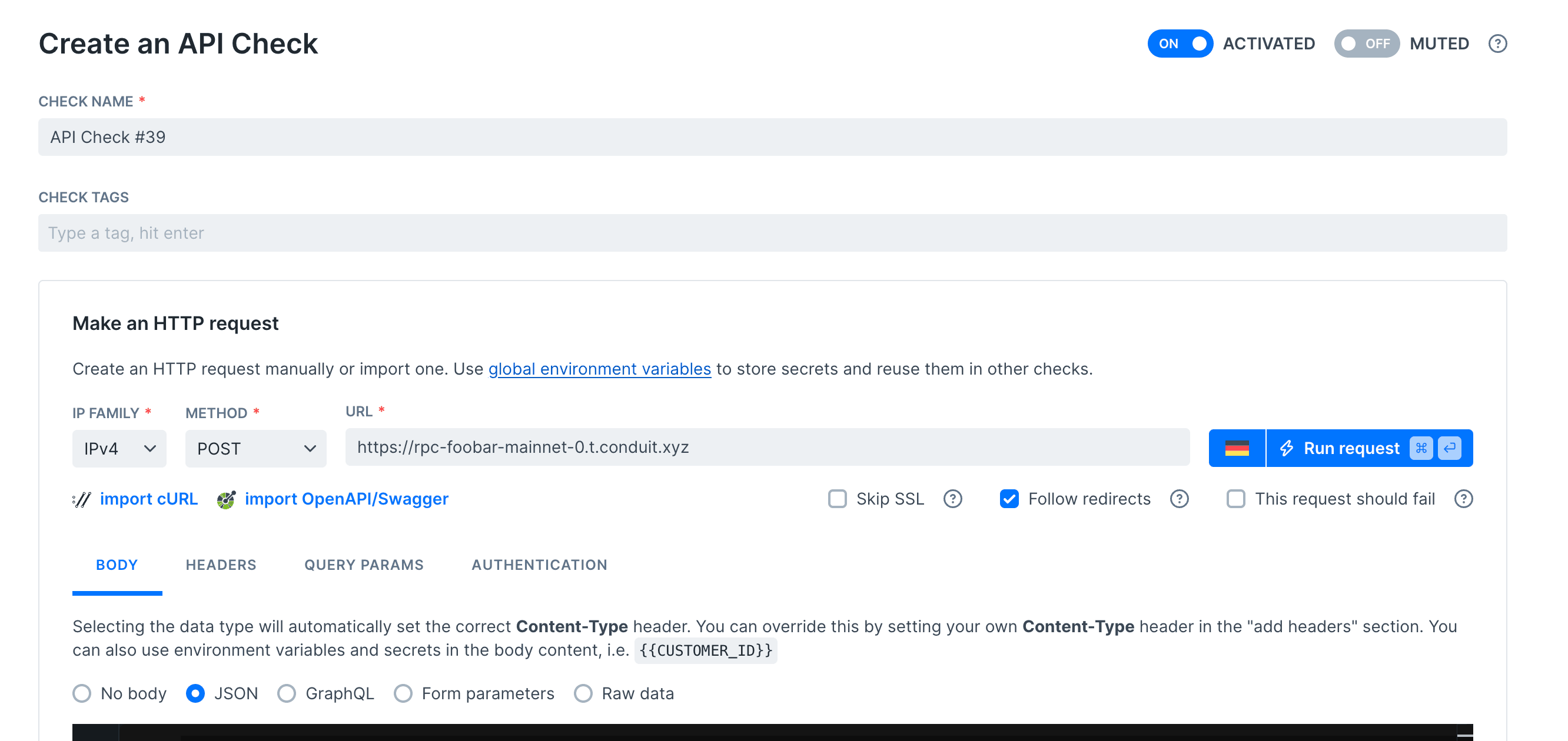 Configure API check